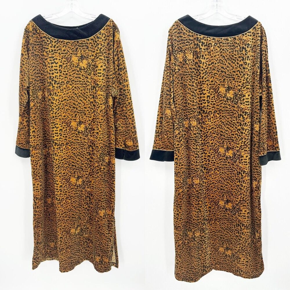 Cypress‎ Womens Maxi Dress L Vtg Leopard Print Velvet Boho 90s Statement Casual